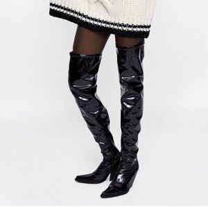 Black Patent Leather Knee-High Boots